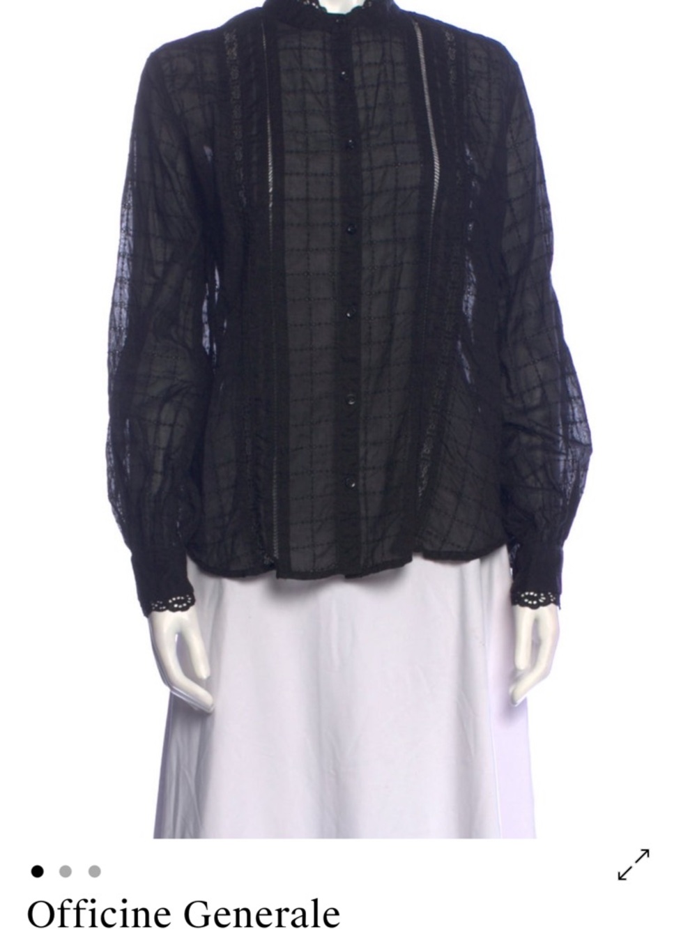 Officine Generale Black Semi-Sheer Lace-Trim Button-Front Blouse